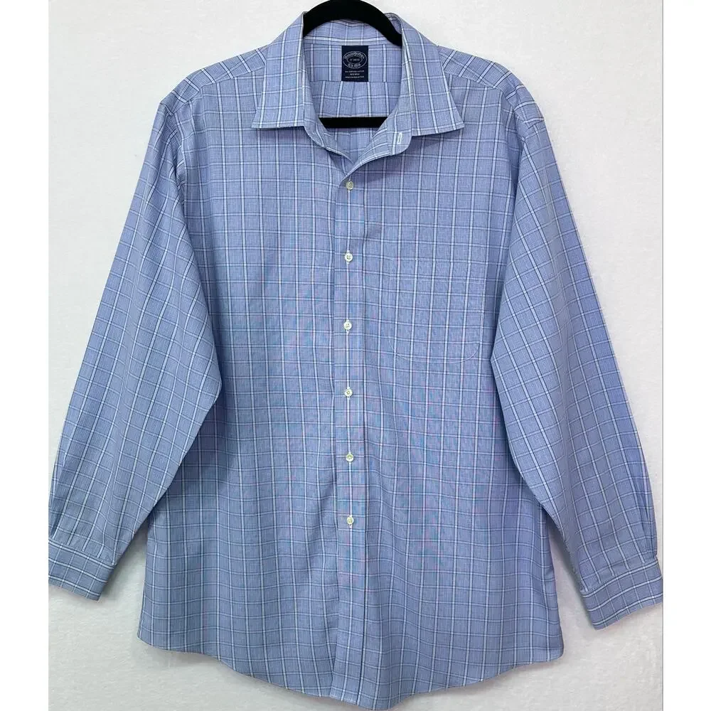 Brooks Brothers Blue Plaid Supima Cotton Dress Shirt Men’s 17 34/35 Non-Iron